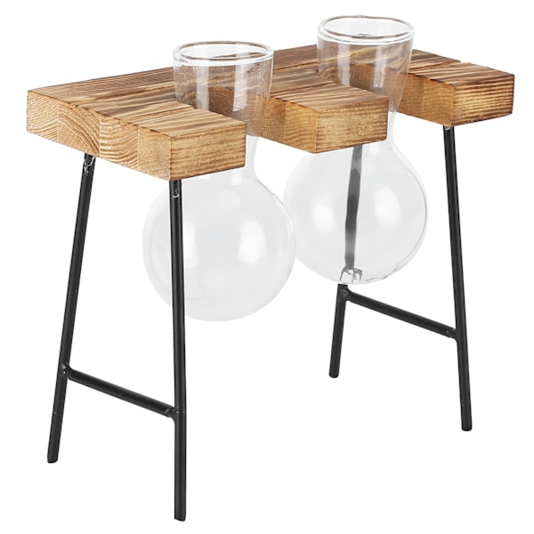 Skrivbord Glas Planter Trä Stativ Glödlampa Glas Vas Hydroponics Växt Planter för Hem Kontor Trädgård 2 Flaska