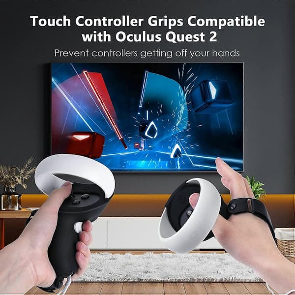 Controller Grips Compatible with Quest 2 Soft Non-Slip Silicone Cover with Adjustable Leather Hand Knuckle Strap