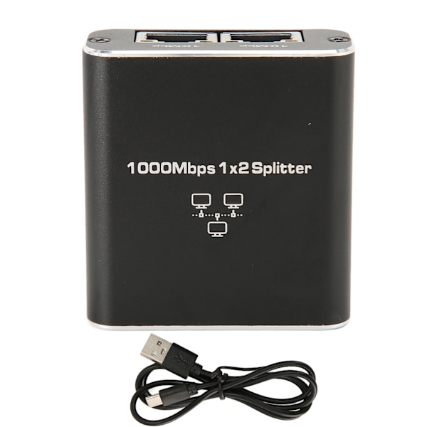 Gigabit-delare 1000 Mbps 1 in 2 ut RJ45-port Nätverksdelare i aluminiumlegering för PC-bärbar dator Router