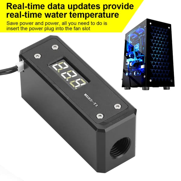 Vandkøling Digitalt Termometer G1/4 Sort Panel Rød Blå Grøn Hvid Display (Sort Panel Hvid Display)