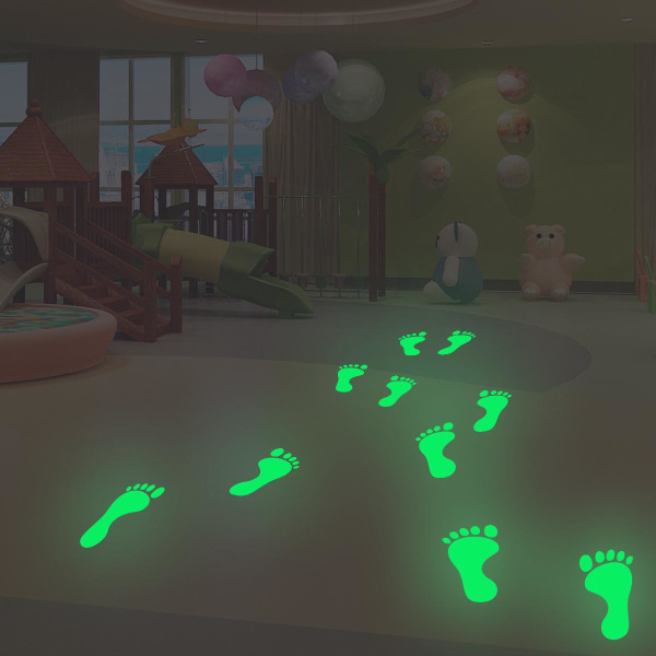Glow in the Dark Footprint-klistermærker, farverige Glow in the Dark Footprint-klistermærker til glatte gulve, fliser.