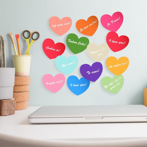 16 pakker hjerteformede sticky notes, 16 farver 30 ark/blok, 480 ark formede sticky notes, søde memoblokke farverige sticky notes