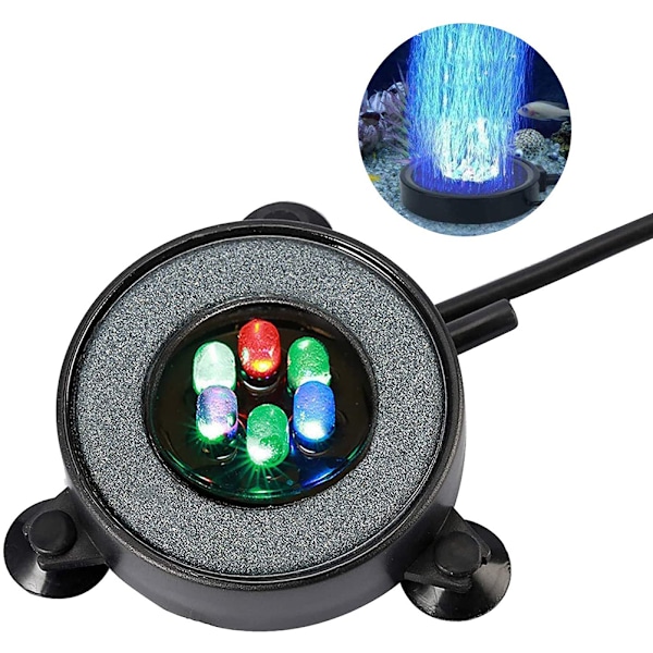 Rundt akvarium boblelys med farveskiftende LED-lys luftpumpelys boblelampe