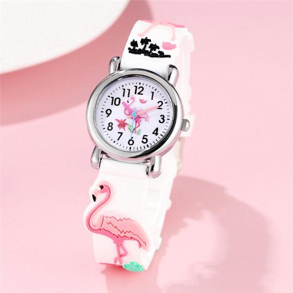 Watch(Vit, Flamingo),Vattentät Barnarmbandsur Quartz Movement,3D Cartoon Design,Digital Watch för 3 år till 11 år gammal flicka Pojke