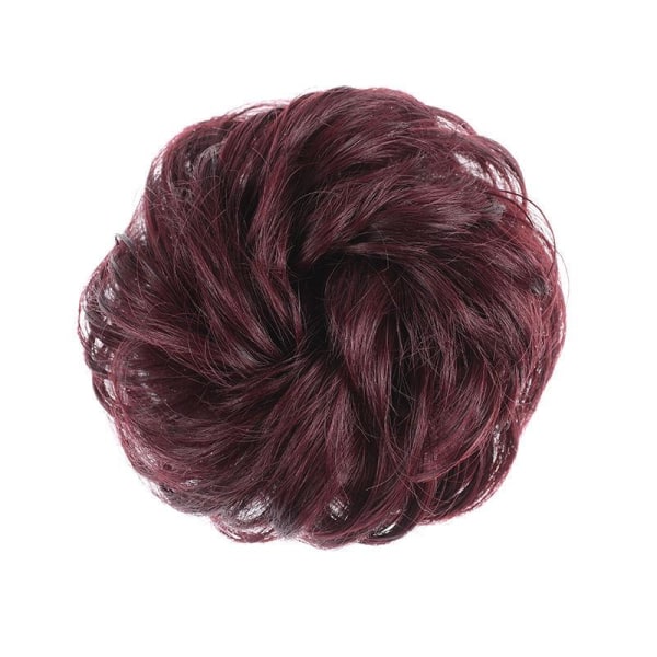Vinrött hår stora hårstycken lockigt vågigt scrunchie naturligt hår falsk bulle elastisk för kvinnor flicka