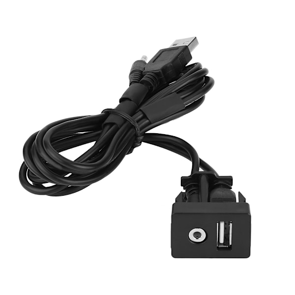 Auton kojelautaan asennettava USB-portti ja 3,5 mm AUX-liitäntäjohto