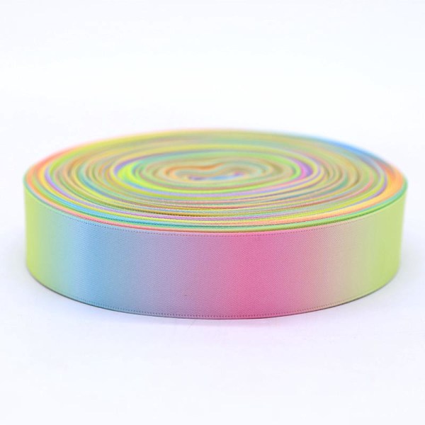 100 meter regnbuepolyester printbånd, farverigt gradientfarve pakkebånd, varmeoverførselsprintgarn, snegarn, silke
