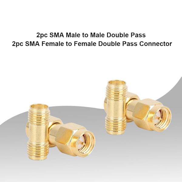 2 stk. SMA Han til Han Dobbelt Pass Adapter 2 stk. SMA Hun til Hun Dobbelt Pass Konnektor Gylden