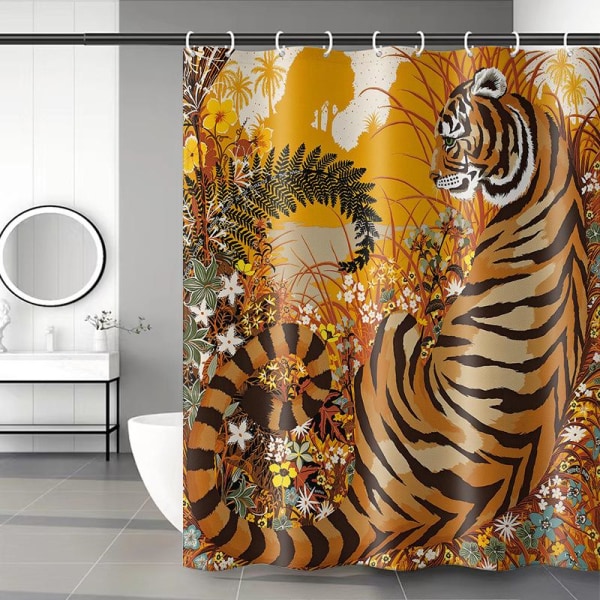 180 x 200 cm duschdraperi med 12 krokar Snabbtorkande (Tiger), maskintvättbart vattentätt polyestertyg, badrumsgardiner