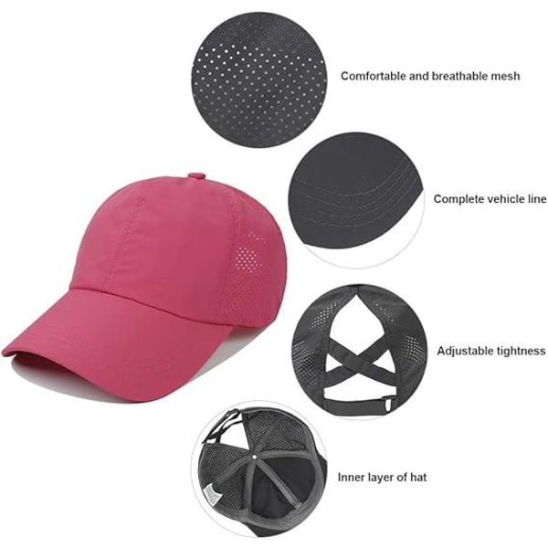 Baseballcaps for kvinner Menn Unisex sommerhette Sportscaps Hestehale Anti UV-hette, rosa (hodeomkrets: 57-58 cm)