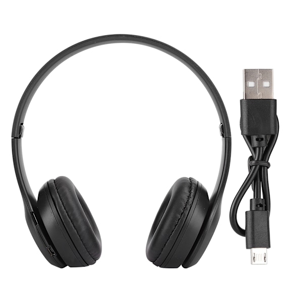Bluetooth Trådløst Headset Over Ear Foldbart Stereo Lyd Støjreduktion Høretelefoner Spil FM Musik Ørestykke Sort