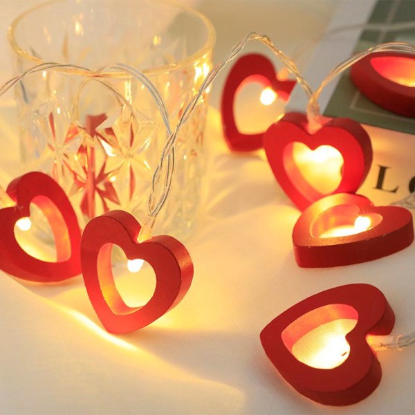 Valentinsdag trehjerte LED-strenglys - 40 røde lys