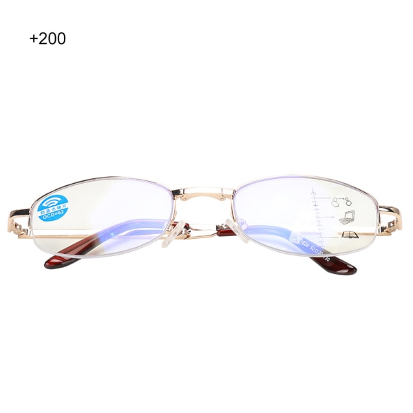 Multifokala progressiva presbyopiska glasögon Blått ljusblockerande läsglasögon för män kvinnor (+200 guldbåge)
