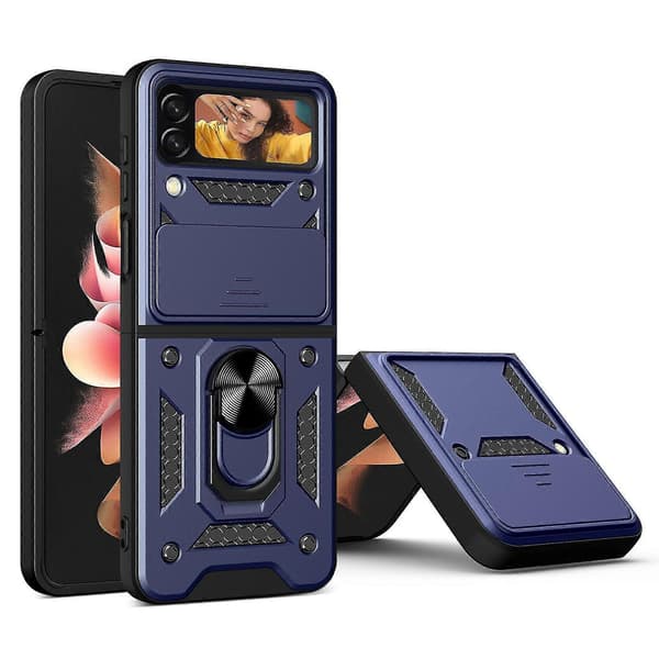 Heavy Duty Armor Case Compatible with Galaxy Z Flip 4, Shockproof Hard PC Shell with Ring Holder