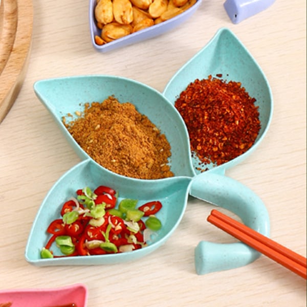 Dippe sauce skål bladform 3 rum opdelt dippebeholder forretterholder sauce skåle grøn