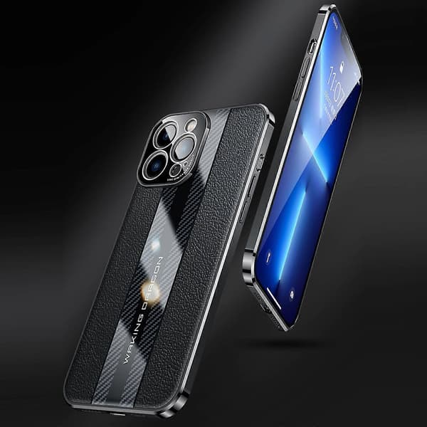Genuine Leather Case Compatible with iPhone 14 Pro Max/14 Pro, Ultra-Thin Hard Bumper Protective Cover with Camera Protection