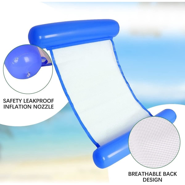 2-delad set blå uppblåsbara flytande hängmattor för pool, simning, strand, fest och semester med luftpump