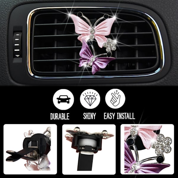 2 kpl Perhonen Auton Ilmastointiventtiilin Kiinnike Auton Tuoksu Auton Diffuusori Ilmanraikastin Strassit Auton Bling Tarvikkeet