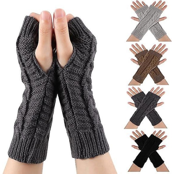 4 par mørkegrå fingerløse handsker - strækstrikkede varme vintervanter til kvinder
