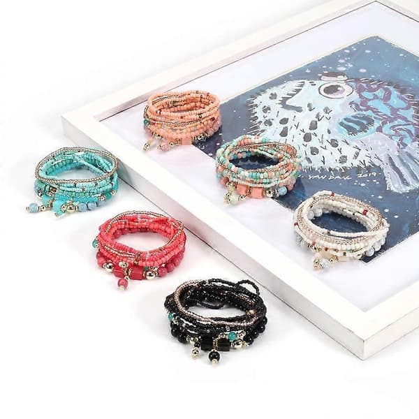 Piger Stræk Multilayer Stack Perler Farverige Perlearmbånd