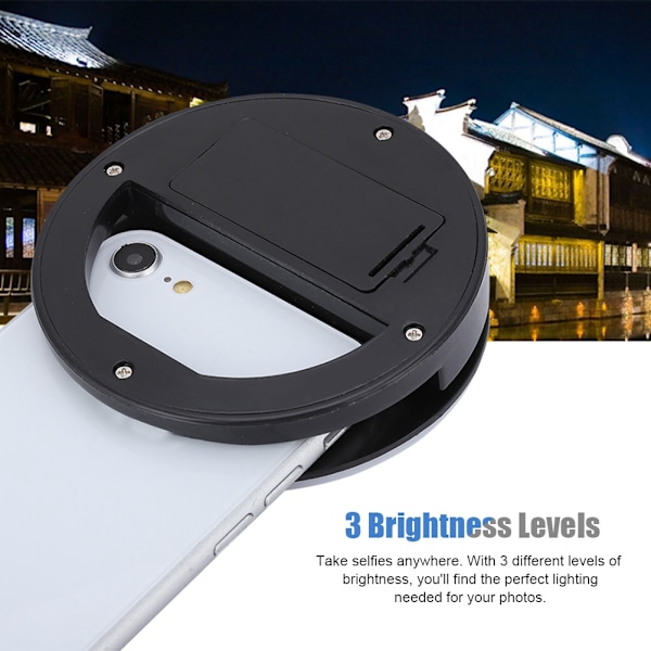Selfie LED Ring Flash Lys Bærbar Telefon Selfie Lampe Lysende Clip Lampe til iPhone (Sort)