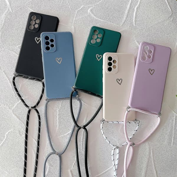 Phone case with lanyard compatible with Samsung Galaxy A53 5g, adjustable strap, soft silicone, anti-scratch