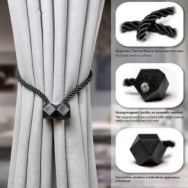 Magnetic Curtain Tiebacks with Twisted Rope, Strong Magnet