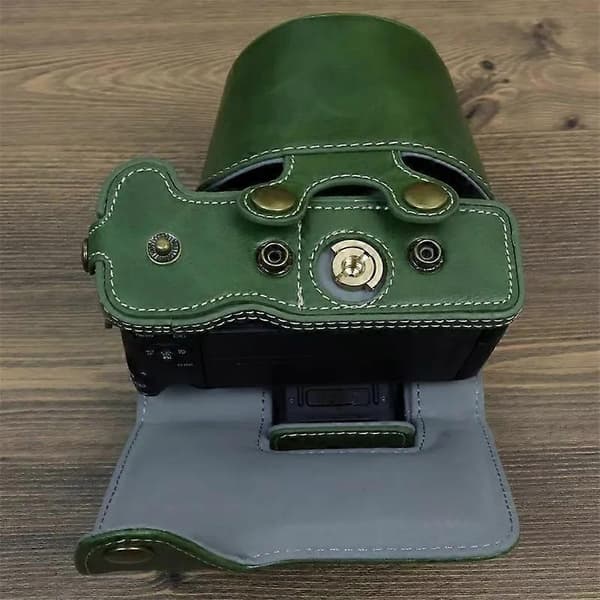 f3K PU Leather Camera Bag for Canon EOS R50 R100 with Battery Opening O5u Design Camera Protector with Strap