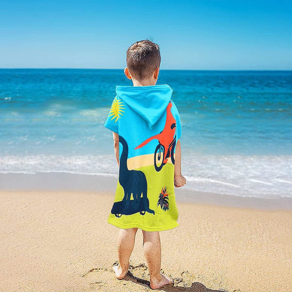 Hooded Dinosaur Kids Bad Poncho Handduk för hem, strand och pool