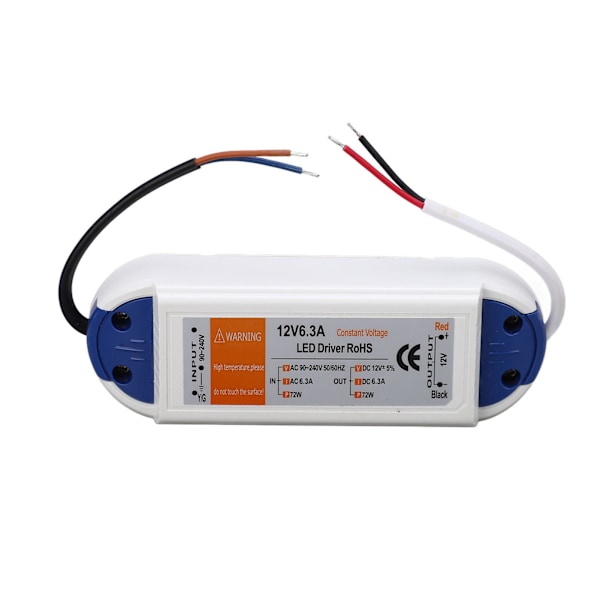 LED-ohjain 6.3A 72W AC90‑240V - 12V Virtalähdemuuntaja LED-valaistukseen, LED-nauhoihin ja LED-lamppuihin