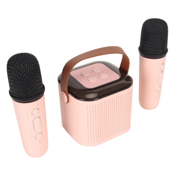 Mini Karaoke Maskin Stereo Portabel RGB Ljus Bluetooth Högtalare med 2 Trådlösa Mikrofoner för Hemmabruk Rosa