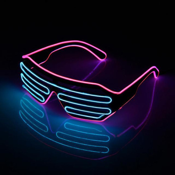Neon Rave glasögon (rosa+blå) trådblinkande LED-solglasögon lyser upp DJ-kostymer för fest, 80-tal, EDM, Halloween
