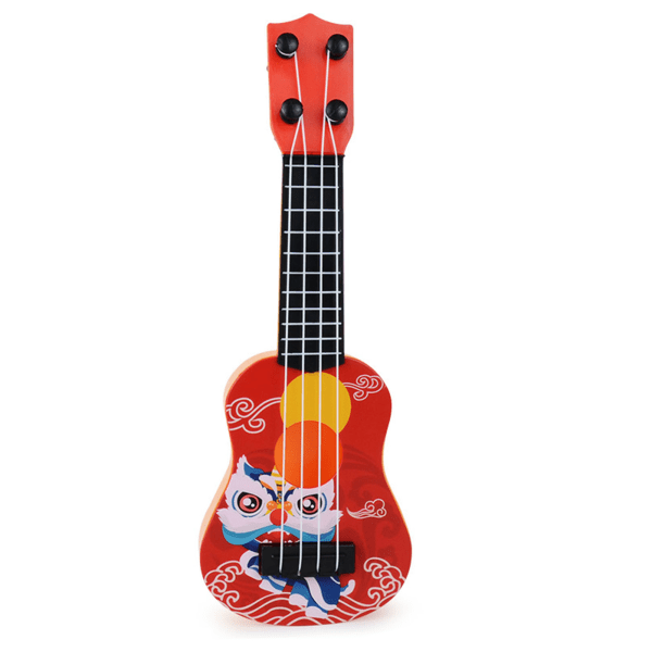 Børneukulele model tegneserieløve 4-strenget begynderukulele minimusikinstrumentlegetøj til tidlig uddannelse Rød