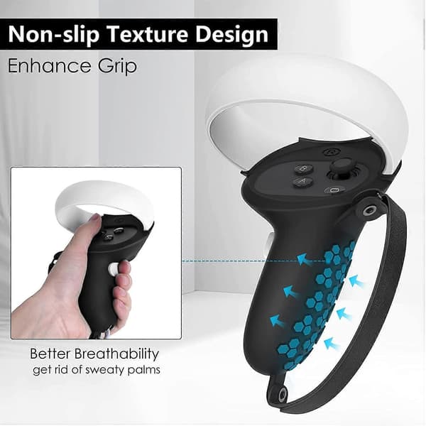 Controller Grips Compatible with Quest 2 Soft Non-Slip Silicone Cover with Adjustable Leather Hand Knuckle Strap