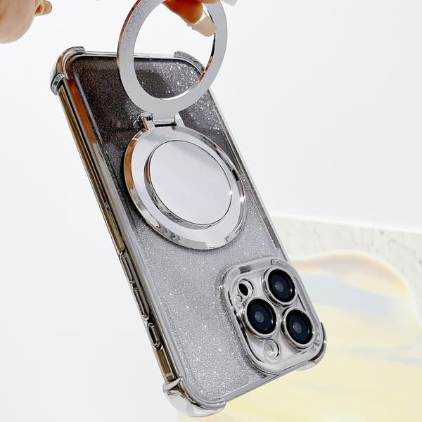 Telefonringhållare Silver, Diamant Bling Spegel Mobiltelefon Greppstativ, Stöder Magnetisk Laddning (Silver)