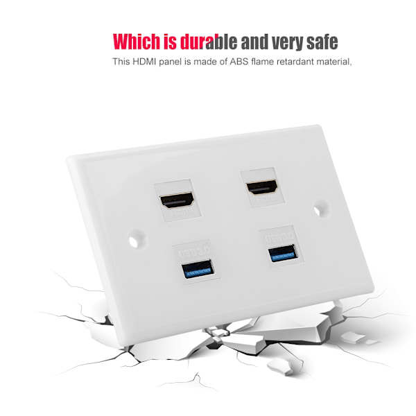 2-Porttinen HDMi 2 Porttia USB3.0 HDMI -liitin Kansi Audio Video HDTV Seinälevy Paneeli