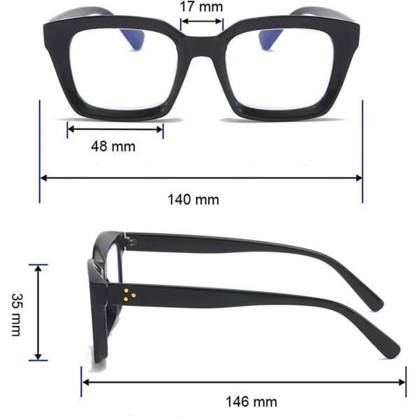 3-paknings overdimensjonerte lesebriller for kvinner (forskjellige farger, 3,5x) - Firkantede briller med anti-blått lys