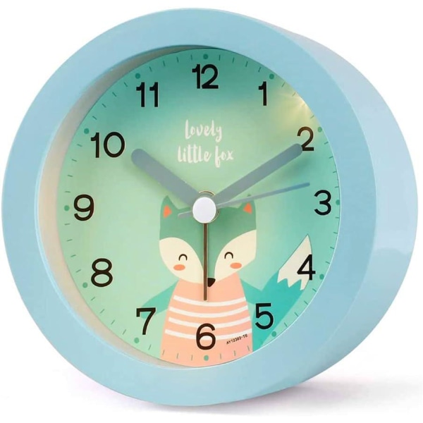 Icke tickande barnväckarklocka, högljudd reseväckarklocka med tända dubbla klockor för barnrum (blå)