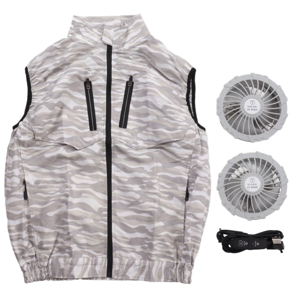 Sommer køleventilator vest USB aftagelig hvid ventilator aircondition arbejdsvest til havearbejde XXL hvid camouflage