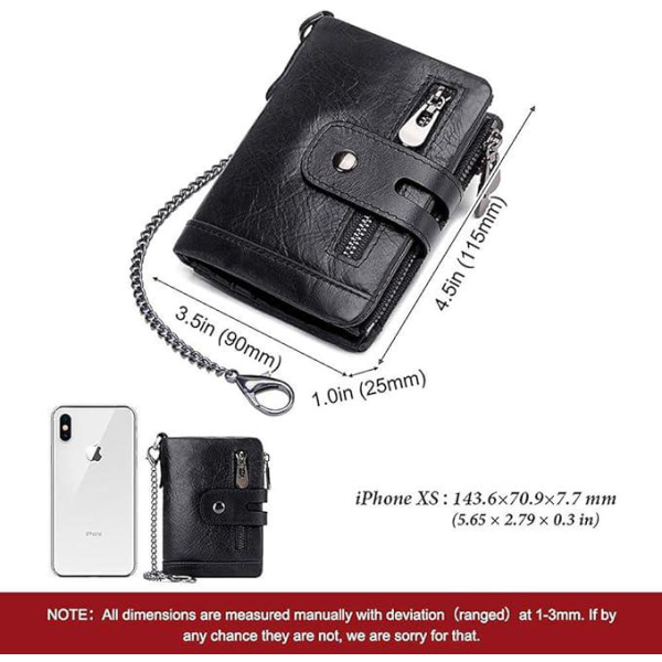 Miesten lompakko RFID-suojattu nahkalompakko (musta) vetoketjullisella kolikkotaskulla luottokorttikotelolla varkaudenesto lompakko