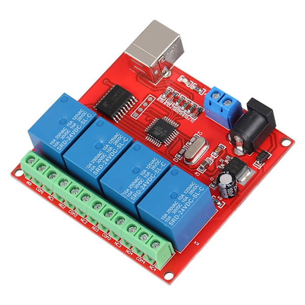 4-Kanals 24V Datamaskin USB Smart Switch Kontroller PC Relé Drive Modul Utvidelseskort