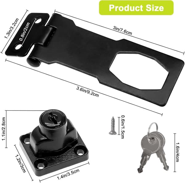 2-pack Dörrlås Haspar, Låsbara Hasplås med 2 Nycklar Säkerhetsdörrlås Vridknapp Låsbar Hasp (7,6 cm)