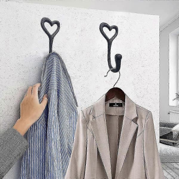 Heavy Duty Coat Hooks, 4 Pcs Cast Iron Heart Shaped Wall Hooks for Hanging Jackets, Black Rustproof H