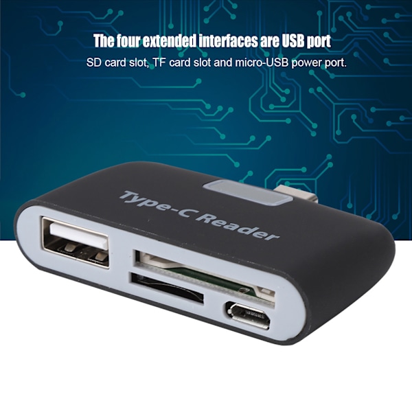 USB3.1 HUB+TF Muistikortti Monitoimikortinlukija TypE C PC:lle ja Puhelimelle (Musta)