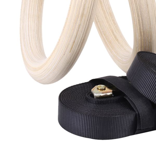 Puupuiset voimistelurenkaat säädettävillä hihnoilla - Lasten voimistelurenkaat keskivartalon treeniin, Crossfit-harjoitteluun ja kehonpainoharjoitteluun - 28 mm renkaat ja hihnat