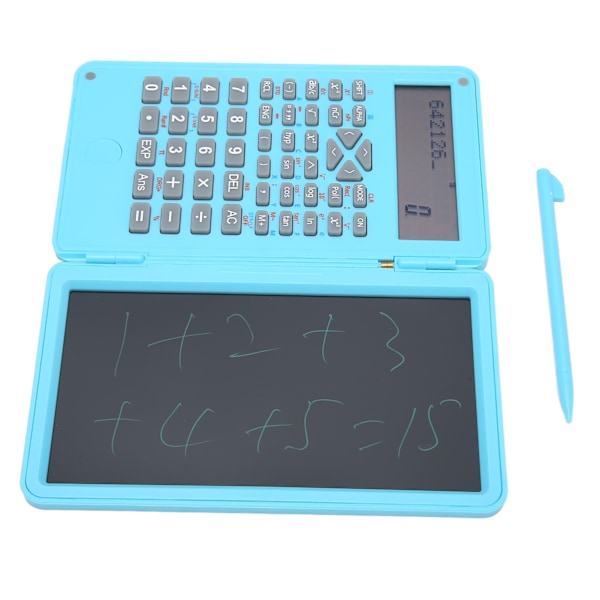 Lommeregner med notesblok, bærbar, 10 cifre LCD-display, videnskabelig lommeregner til skole, kontor, møder og familie, lyseblå