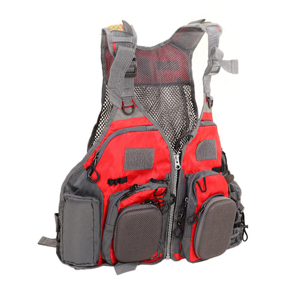 Mesh Fly Fishing Vest Rød Fri Størrelse Flere Lommer Letvægts Åndbar Vest til Udendørsaktiviteter
