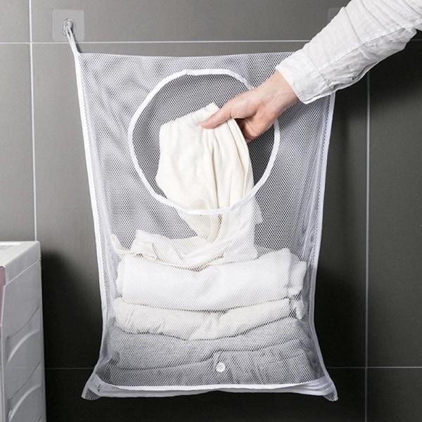 3-osainen pyykkipussi, isokokoinen pyykkipussi, riippuva vaatekaappipussi, kylpyhuoneeseen, asuntoloihin ja vaatekaappiin (valkoinen)