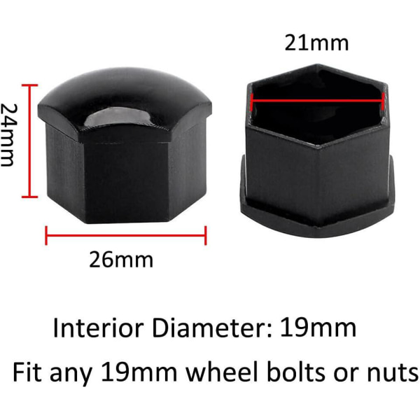 20 stk 21mm bilhjulmutterkapsler (svart) sekskantede dekkhjulboltmutterkapsler Dekkskrukorker med støvbeskytter verktøysett for fjerning