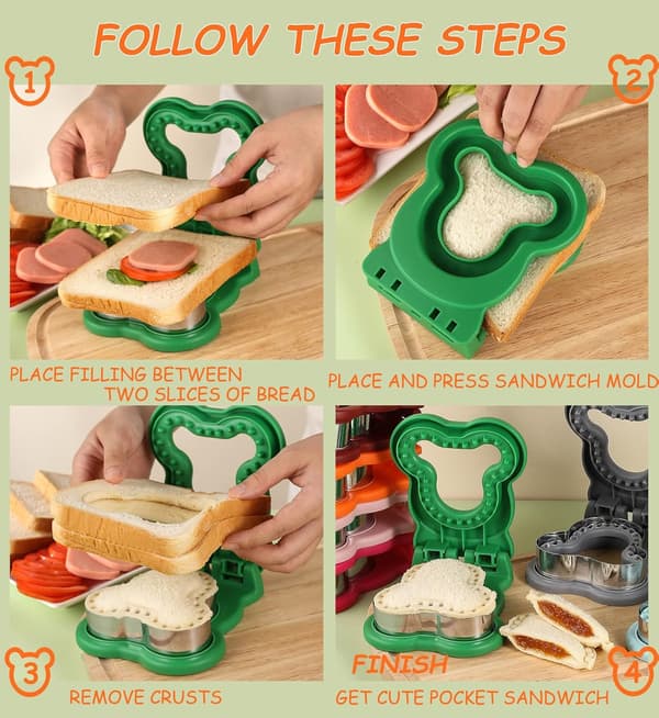 Sandwichkutter og -forsegler, Muse-sandwichlommemaker, DIY Brød-sandwichkutter, Morsom sandwichkantkutter for barn, voksne, gutter og jenter